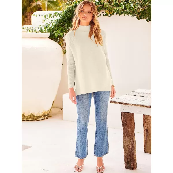 imageANRABESS Womens Turtleneck Oversized Long Batwing Sleeve High Low Spilt Hem Knit Pullover Sweater TopsApricot