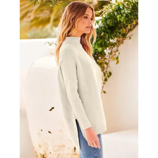 imageANRABESS Womens Turtleneck Oversized Long Batwing Sleeve High Low Spilt Hem Knit Pullover Sweater TopsApricot