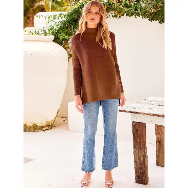 imageANRABESS Womens Turtleneck Oversized Long Batwing Sleeve High Low Spilt Hem Knit Pullover Sweater TopsAuburn