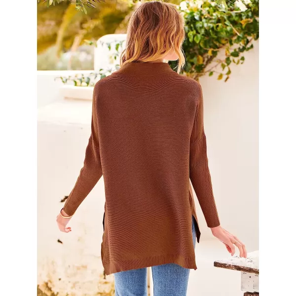 imageANRABESS Womens Turtleneck Oversized Long Batwing Sleeve High Low Spilt Hem Knit Pullover Sweater TopsAuburn