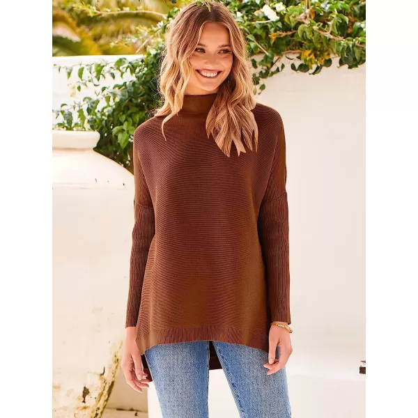 imageANRABESS Womens Turtleneck Oversized Long Batwing Sleeve High Low Spilt Hem Knit Pullover Sweater TopsAuburn