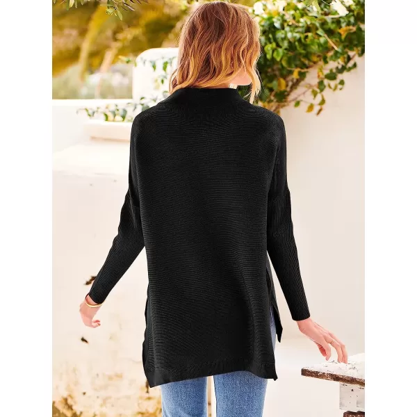 imageANRABESS Womens Turtleneck Oversized Long Batwing Sleeve High Low Spilt Hem Knit Pullover Sweater TopsBlack