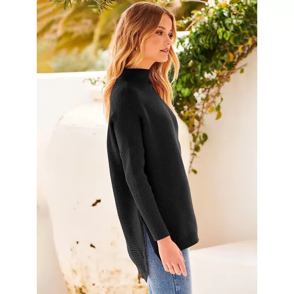 imageANRABESS Womens Turtleneck Oversized Long Batwing Sleeve High Low Spilt Hem Knit Pullover Sweater TopsBlack