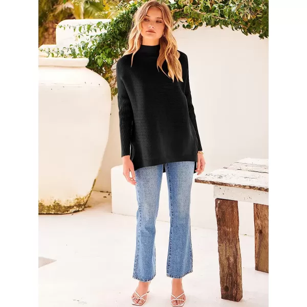 imageANRABESS Womens Turtleneck Oversized Long Batwing Sleeve High Low Spilt Hem Knit Pullover Sweater TopsBlack