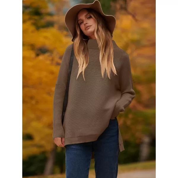 imageANRABESS Womens Turtleneck Oversized Long Batwing Sleeve High Low Spilt Hem Knit Pullover Sweater TopsBrown