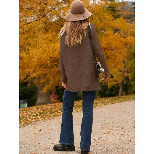imageANRABESS Womens Turtleneck Oversized Long Batwing Sleeve High Low Spilt Hem Knit Pullover Sweater TopsBrown