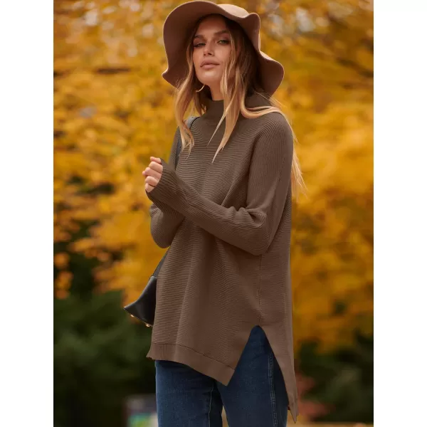 imageANRABESS Womens Turtleneck Oversized Long Batwing Sleeve High Low Spilt Hem Knit Pullover Sweater TopsBrown