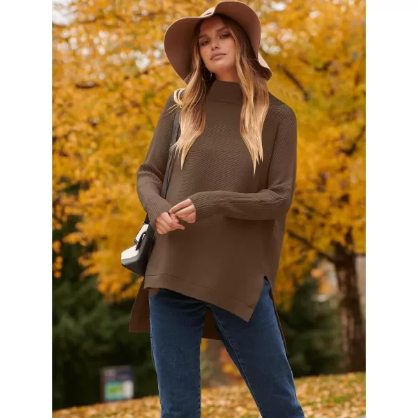 imageANRABESS Womens Turtleneck Oversized Long Batwing Sleeve High Low Spilt Hem Knit Pullover Sweater TopsBrown