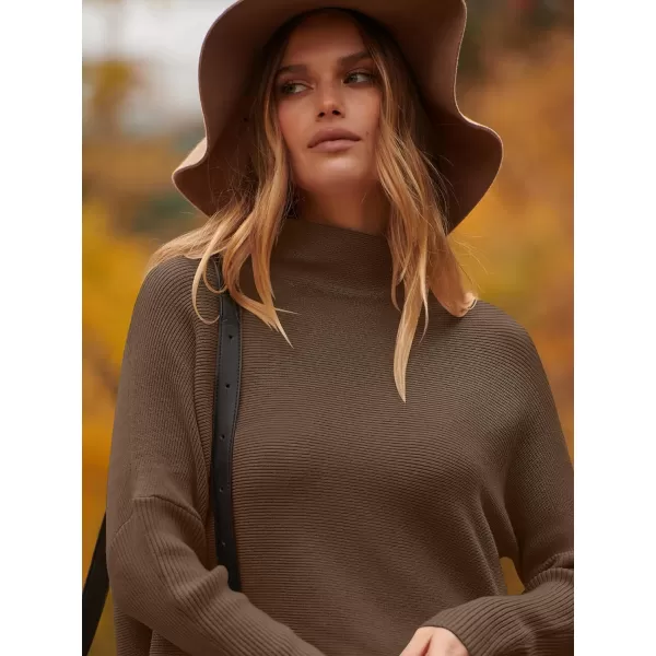 imageANRABESS Womens Turtleneck Oversized Long Batwing Sleeve High Low Spilt Hem Knit Pullover Sweater TopsBrown