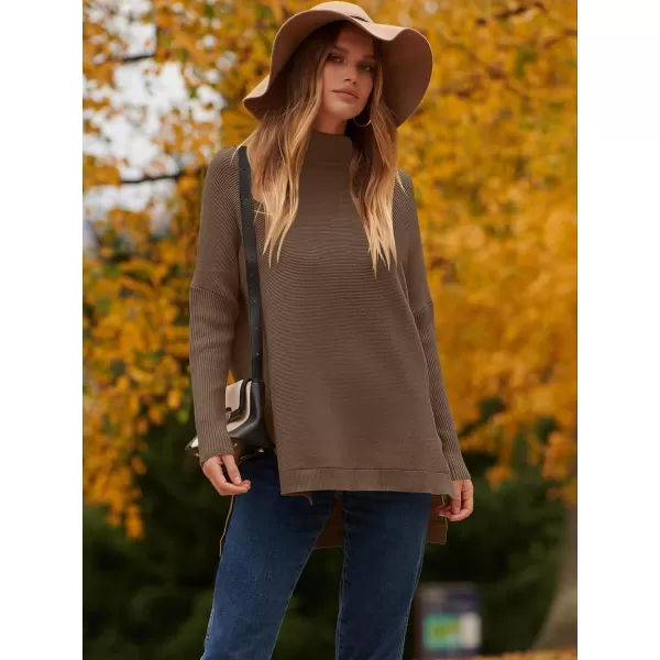 imageANRABESS Womens Turtleneck Oversized Long Batwing Sleeve High Low Spilt Hem Knit Pullover Sweater TopsBrown