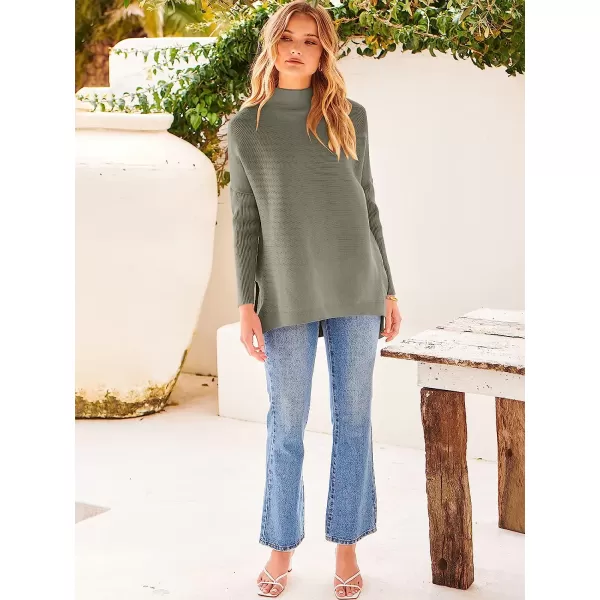 imageANRABESS Womens Turtleneck Oversized Long Batwing Sleeve High Low Spilt Hem Knit Pullover Sweater TopsGray