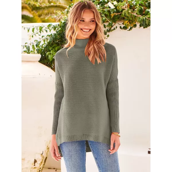 imageANRABESS Womens Turtleneck Oversized Long Batwing Sleeve High Low Spilt Hem Knit Pullover Sweater TopsGray