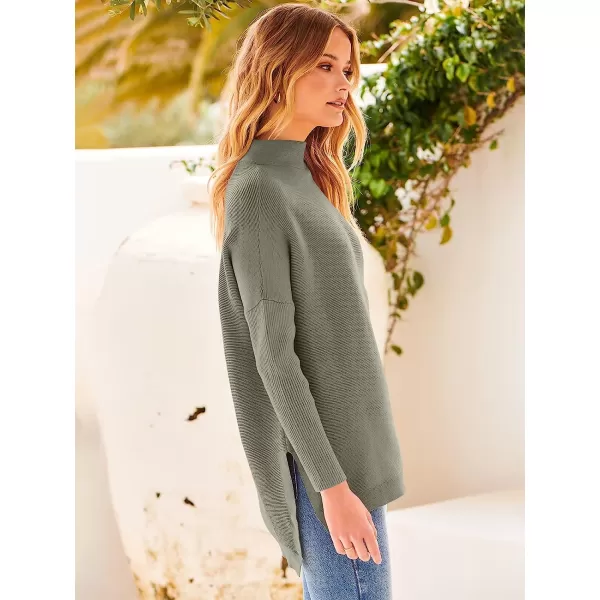 imageANRABESS Womens Turtleneck Oversized Long Batwing Sleeve High Low Spilt Hem Knit Pullover Sweater TopsGray