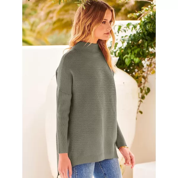 imageANRABESS Womens Turtleneck Oversized Long Batwing Sleeve High Low Spilt Hem Knit Pullover Sweater TopsGray