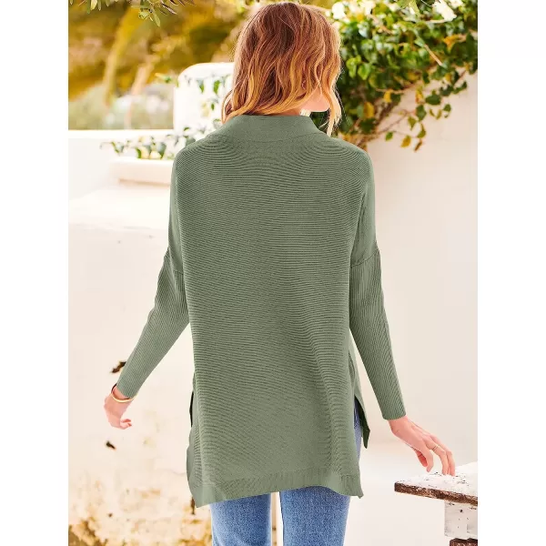 imageANRABESS Womens Turtleneck Oversized Long Batwing Sleeve High Low Spilt Hem Knit Pullover Sweater TopsGreen