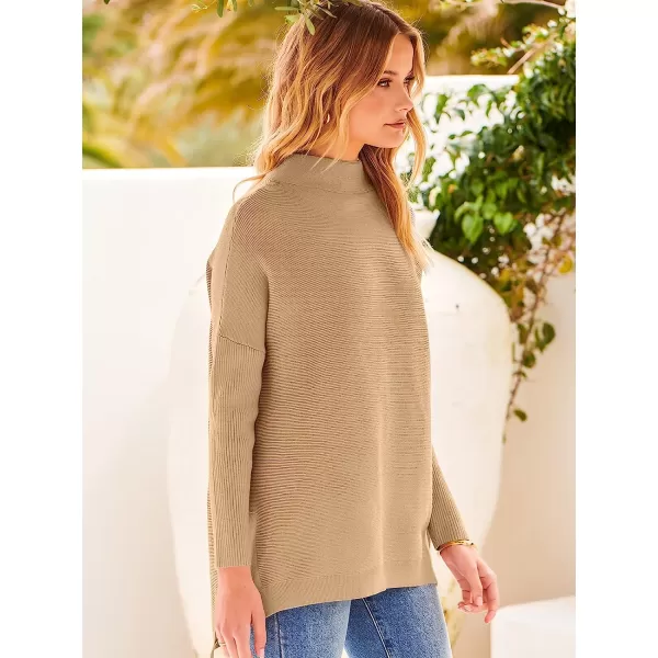 imageANRABESS Womens Turtleneck Oversized Long Batwing Sleeve High Low Spilt Hem Knit Pullover Sweater TopsKhaki