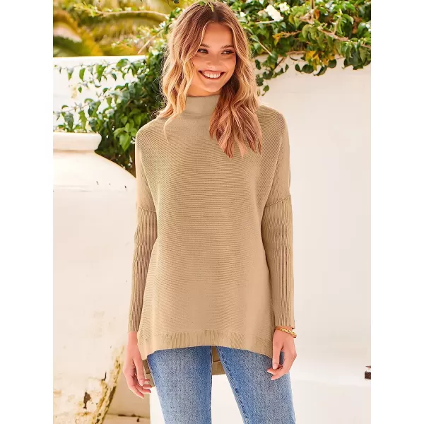 imageANRABESS Womens Turtleneck Oversized Long Batwing Sleeve High Low Spilt Hem Knit Pullover Sweater TopsKhaki