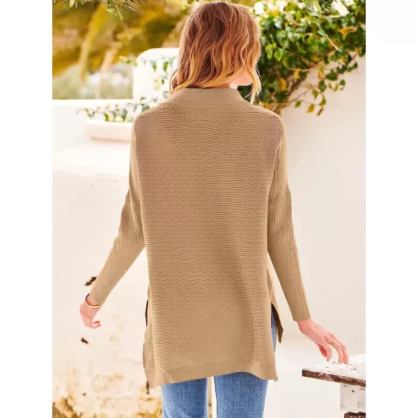 imageANRABESS Womens Turtleneck Oversized Long Batwing Sleeve High Low Spilt Hem Knit Pullover Sweater TopsKhaki