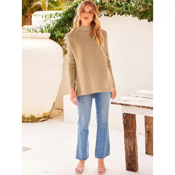 imageANRABESS Womens Turtleneck Oversized Long Batwing Sleeve High Low Spilt Hem Knit Pullover Sweater TopsKhaki