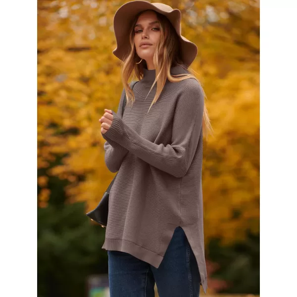 imageANRABESS Womens Turtleneck Oversized Long Batwing Sleeve High Low Spilt Hem Knit Pullover Sweater TopsNutmeg