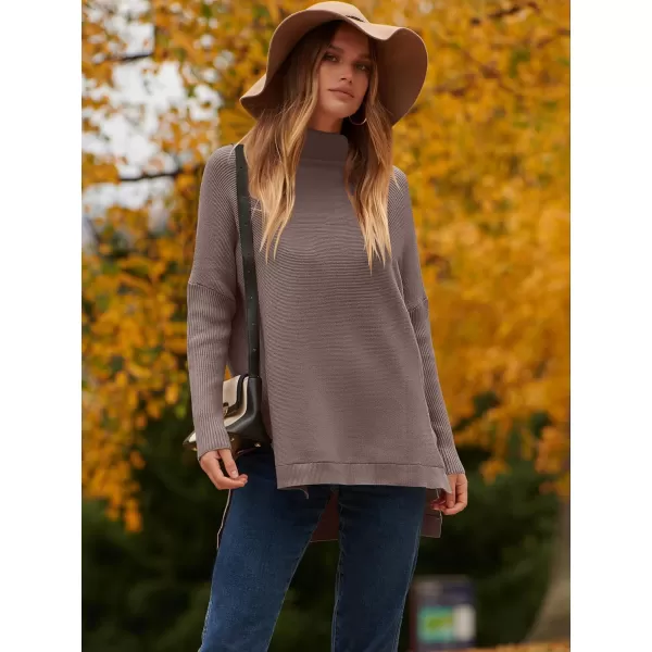 imageANRABESS Womens Turtleneck Oversized Long Batwing Sleeve High Low Spilt Hem Knit Pullover Sweater TopsNutmeg