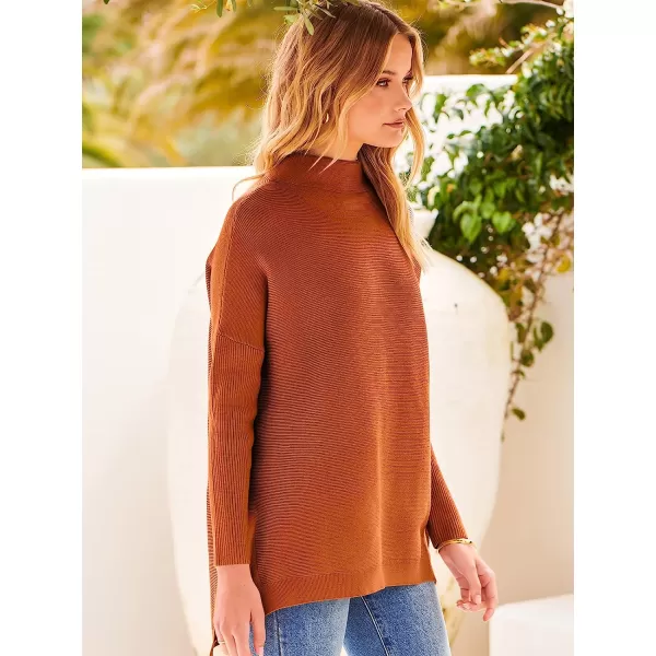 imageANRABESS Womens Turtleneck Oversized Long Batwing Sleeve High Low Spilt Hem Knit Pullover Sweater TopsOrange