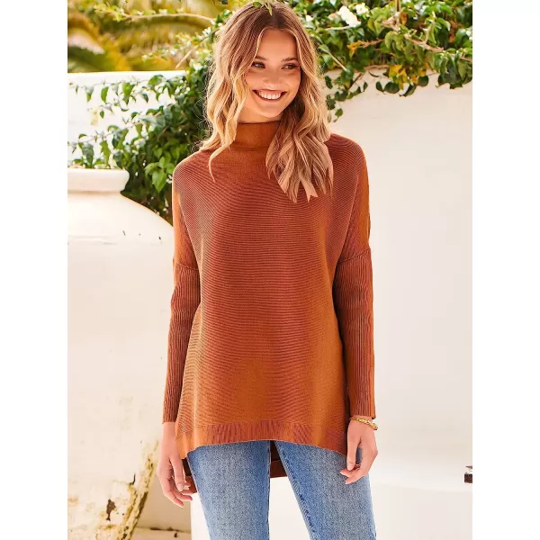 imageANRABESS Womens Turtleneck Oversized Long Batwing Sleeve High Low Spilt Hem Knit Pullover Sweater TopsOrange