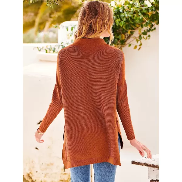 imageANRABESS Womens Turtleneck Oversized Long Batwing Sleeve High Low Spilt Hem Knit Pullover Sweater TopsOrange