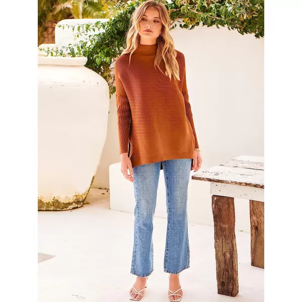 imageANRABESS Womens Turtleneck Oversized Long Batwing Sleeve High Low Spilt Hem Knit Pullover Sweater TopsOrange