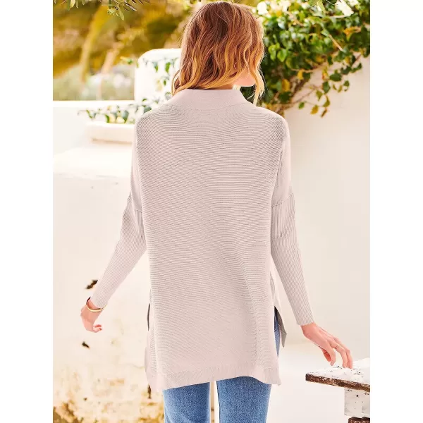 imageANRABESS Womens Turtleneck Oversized Long Batwing Sleeve High Low Spilt Hem Knit Pullover Sweater TopsPink