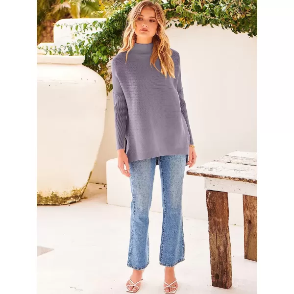 imageANRABESS Womens Turtleneck Oversized Long Batwing Sleeve High Low Spilt Hem Knit Pullover Sweater TopsPurple