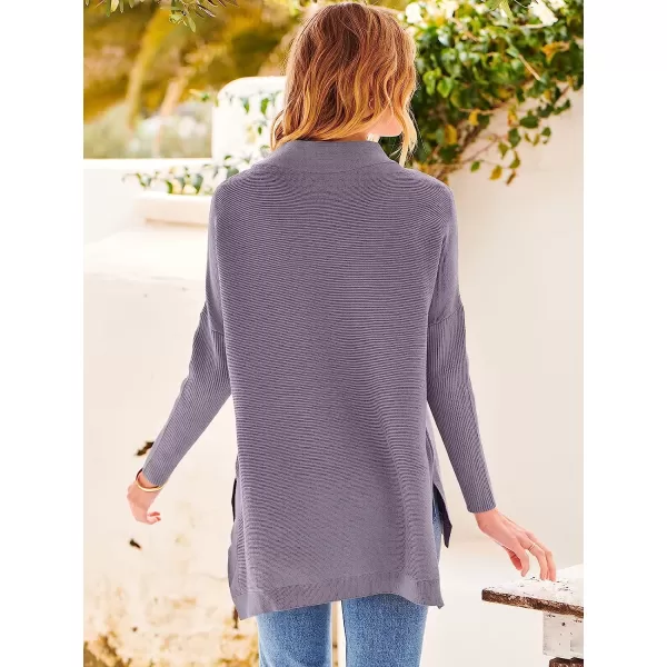 imageANRABESS Womens Turtleneck Oversized Long Batwing Sleeve High Low Spilt Hem Knit Pullover Sweater TopsPurple