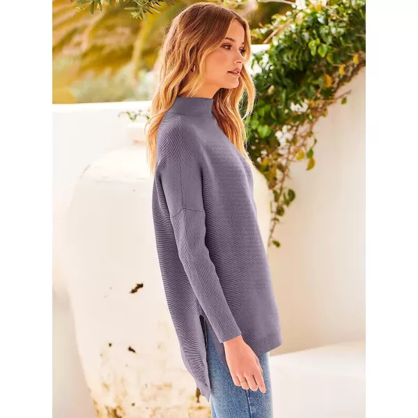 imageANRABESS Womens Turtleneck Oversized Long Batwing Sleeve High Low Spilt Hem Knit Pullover Sweater TopsPurple