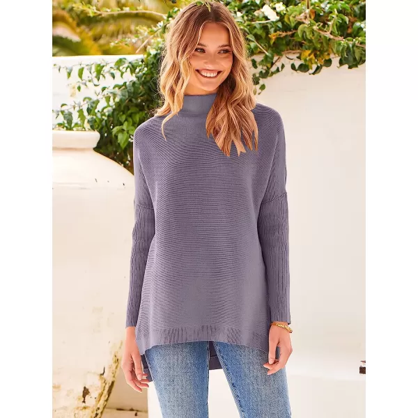 imageANRABESS Womens Turtleneck Oversized Long Batwing Sleeve High Low Spilt Hem Knit Pullover Sweater TopsPurple