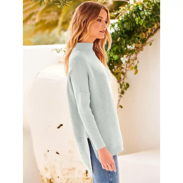 imageANRABESS Womens Turtleneck Oversized Long Batwing Sleeve High Low Spilt Hem Knit Pullover Sweater TopsSilver