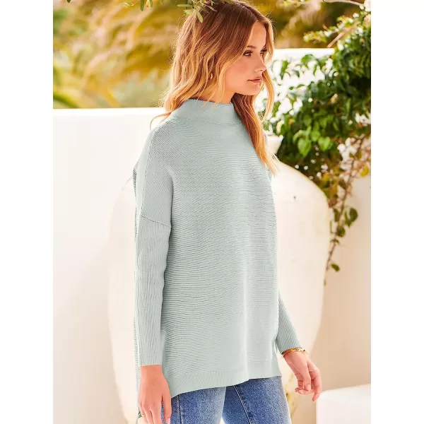 imageANRABESS Womens Turtleneck Oversized Long Batwing Sleeve High Low Spilt Hem Knit Pullover Sweater TopsSilver