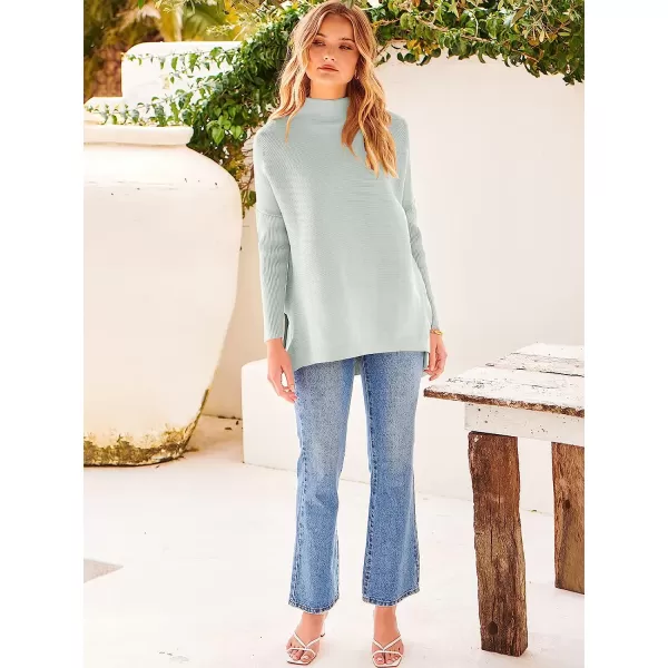 imageANRABESS Womens Turtleneck Oversized Long Batwing Sleeve High Low Spilt Hem Knit Pullover Sweater TopsSilver