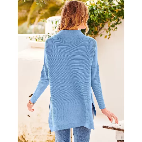 imageANRABESS Womens Turtleneck Oversized Long Batwing Sleeve High Low Spilt Hem Knit Pullover Sweater TopsSky