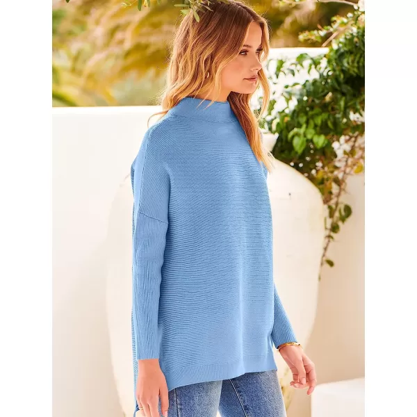 imageANRABESS Womens Turtleneck Oversized Long Batwing Sleeve High Low Spilt Hem Knit Pullover Sweater TopsSky