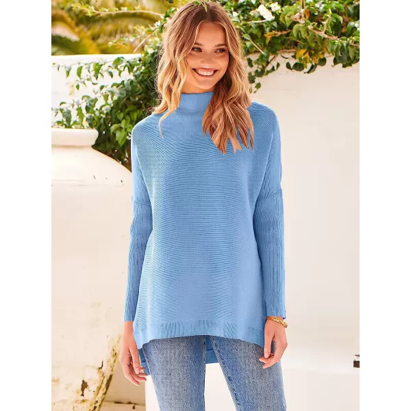 imageANRABESS Womens Turtleneck Oversized Long Batwing Sleeve High Low Spilt Hem Knit Pullover Sweater TopsSky