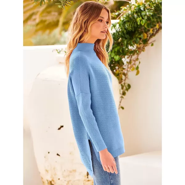 imageANRABESS Womens Turtleneck Oversized Long Batwing Sleeve High Low Spilt Hem Knit Pullover Sweater TopsSky