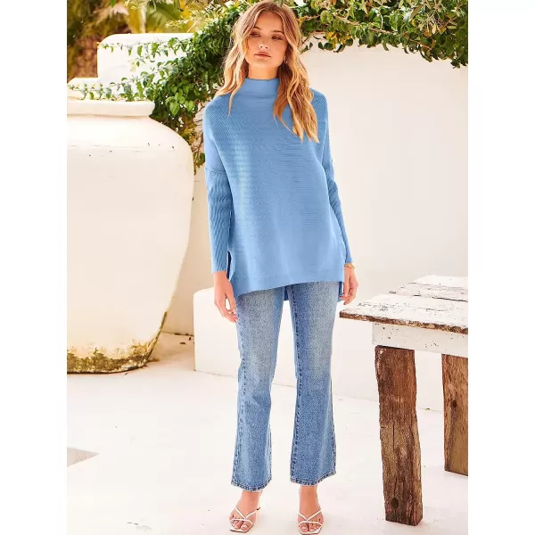 imageANRABESS Womens Turtleneck Oversized Long Batwing Sleeve High Low Spilt Hem Knit Pullover Sweater TopsSky