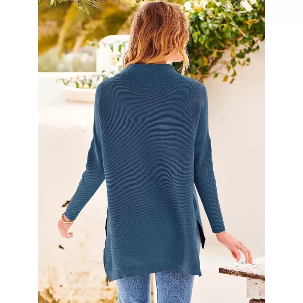 imageANRABESS Womens Turtleneck Oversized Long Batwing Sleeve High Low Spilt Hem Knit Pullover Sweater TopsTeal