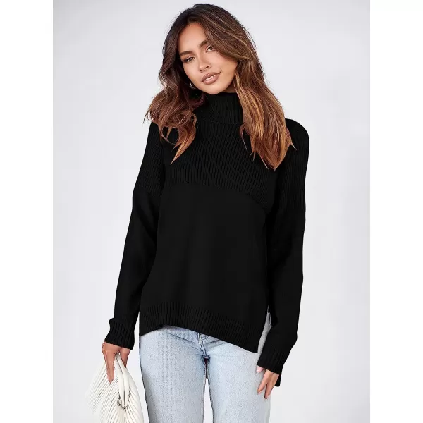 imageANRABESS Womens Turtleneck Oversized Long Sleeve Casual Rib Knit Slit Hem Pullover Sweater TopsBlack