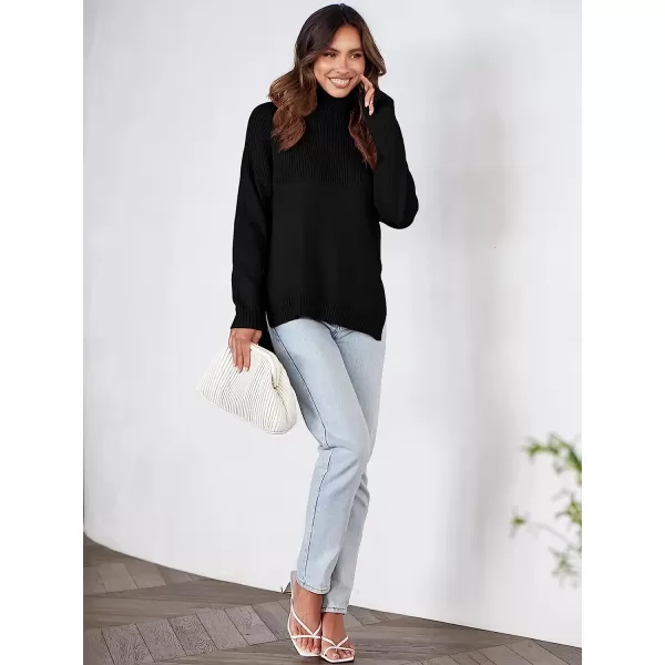 imageANRABESS Womens Turtleneck Oversized Long Sleeve Casual Rib Knit Slit Hem Pullover Sweater TopsBlack