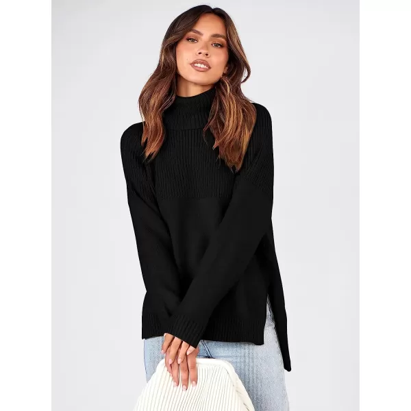 imageANRABESS Womens Turtleneck Oversized Long Sleeve Casual Rib Knit Slit Hem Pullover Sweater TopsBlack
