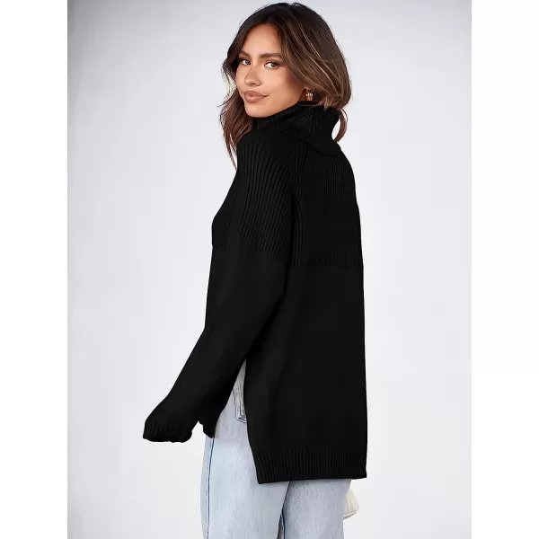imageANRABESS Womens Turtleneck Oversized Long Sleeve Casual Rib Knit Slit Hem Pullover Sweater TopsBlack