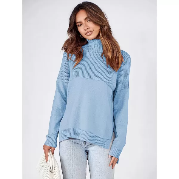 imageANRABESS Womens Turtleneck Oversized Long Sleeve Casual Rib Knit Slit Hem Pullover Sweater TopsBlue
