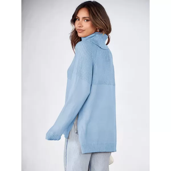 imageANRABESS Womens Turtleneck Oversized Long Sleeve Casual Rib Knit Slit Hem Pullover Sweater TopsBlue