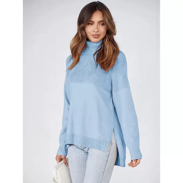 imageANRABESS Womens Turtleneck Oversized Long Sleeve Casual Rib Knit Slit Hem Pullover Sweater TopsBlue